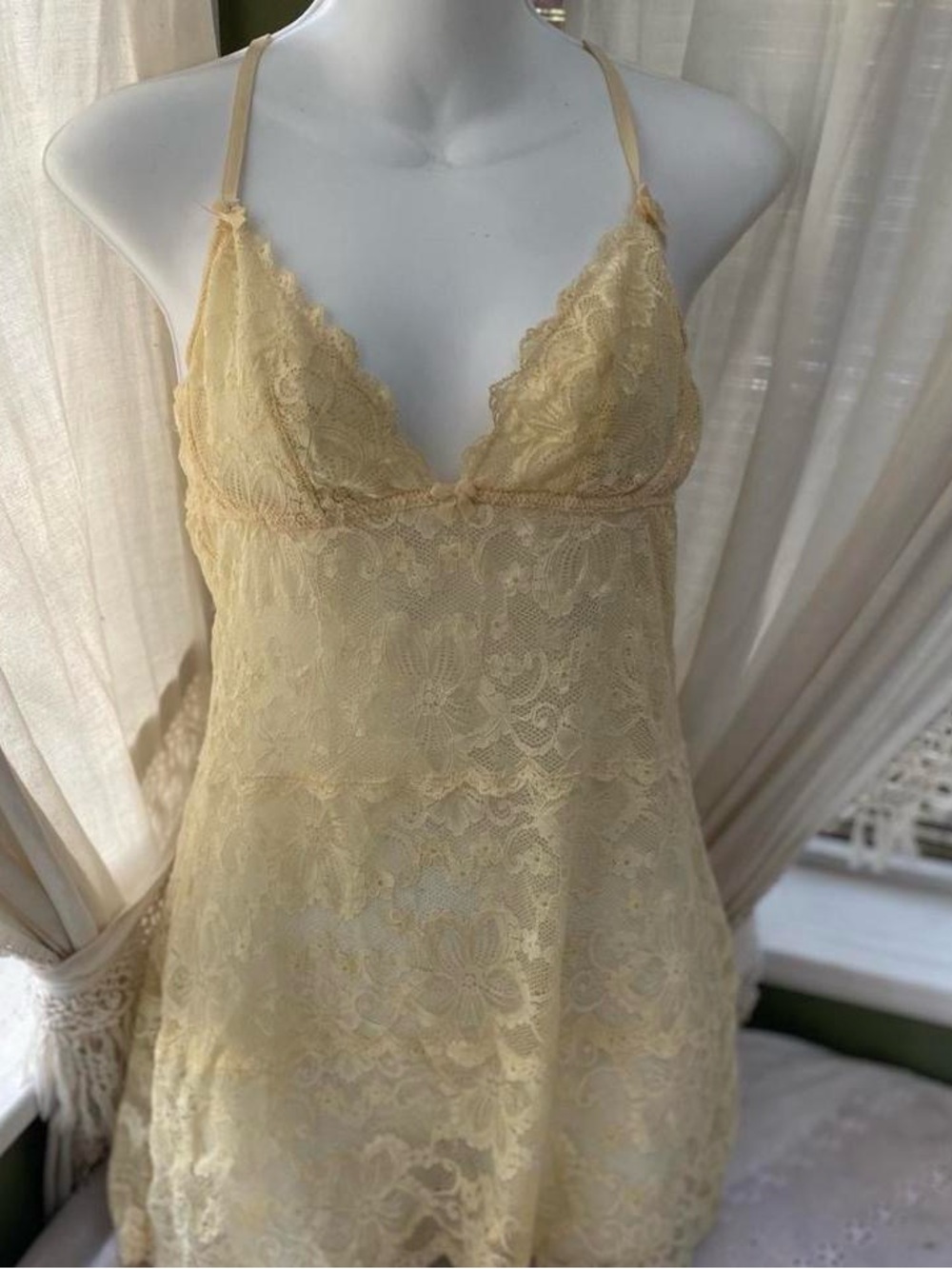 Blush Lace Chemise Slip in Pale Yellow